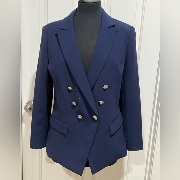 White House Black Market Midnight Blue DOUBLE BREASTED BLAZER WOMENS SIZE 10 - Picture 3 of 10